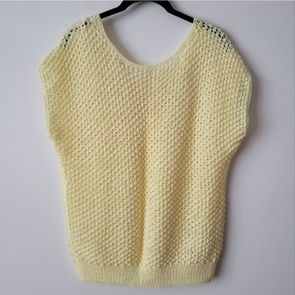 VINTAGE Handmade Hand Knit Scoop Neck Yellow Sleeveless Sweater - Picture 5 of 12